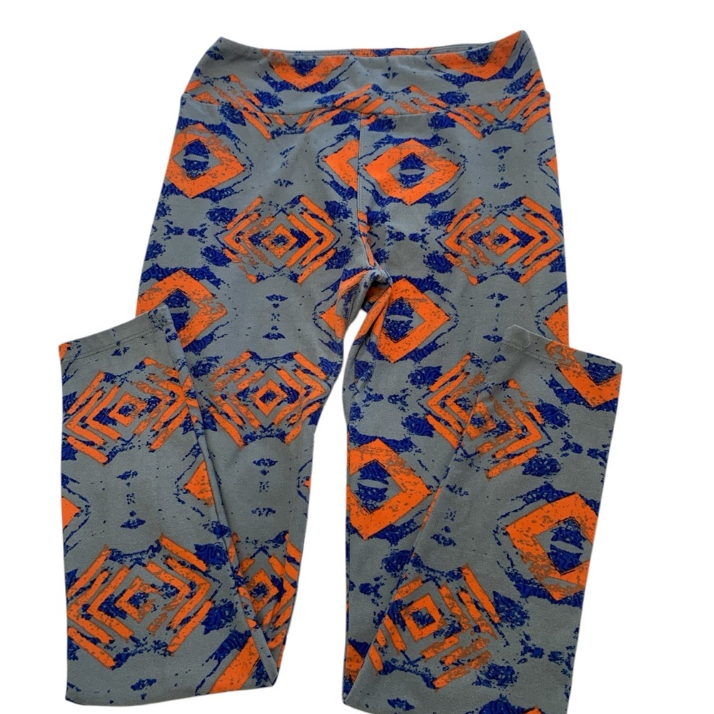 LuLaRoe Kids Leggings - Vibrant Orange and Blue Pattern